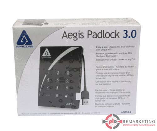 Przejdź do produktu Zewnętrzny Dysk USB Apricorn A25‑3PL128‑500 Aegis Padlock 3.0 500 GB Nowy